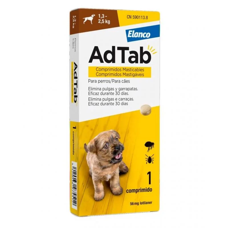 Adtab 1 Comprimido Masticable antiparasitario para perros 1,3-2,5kg